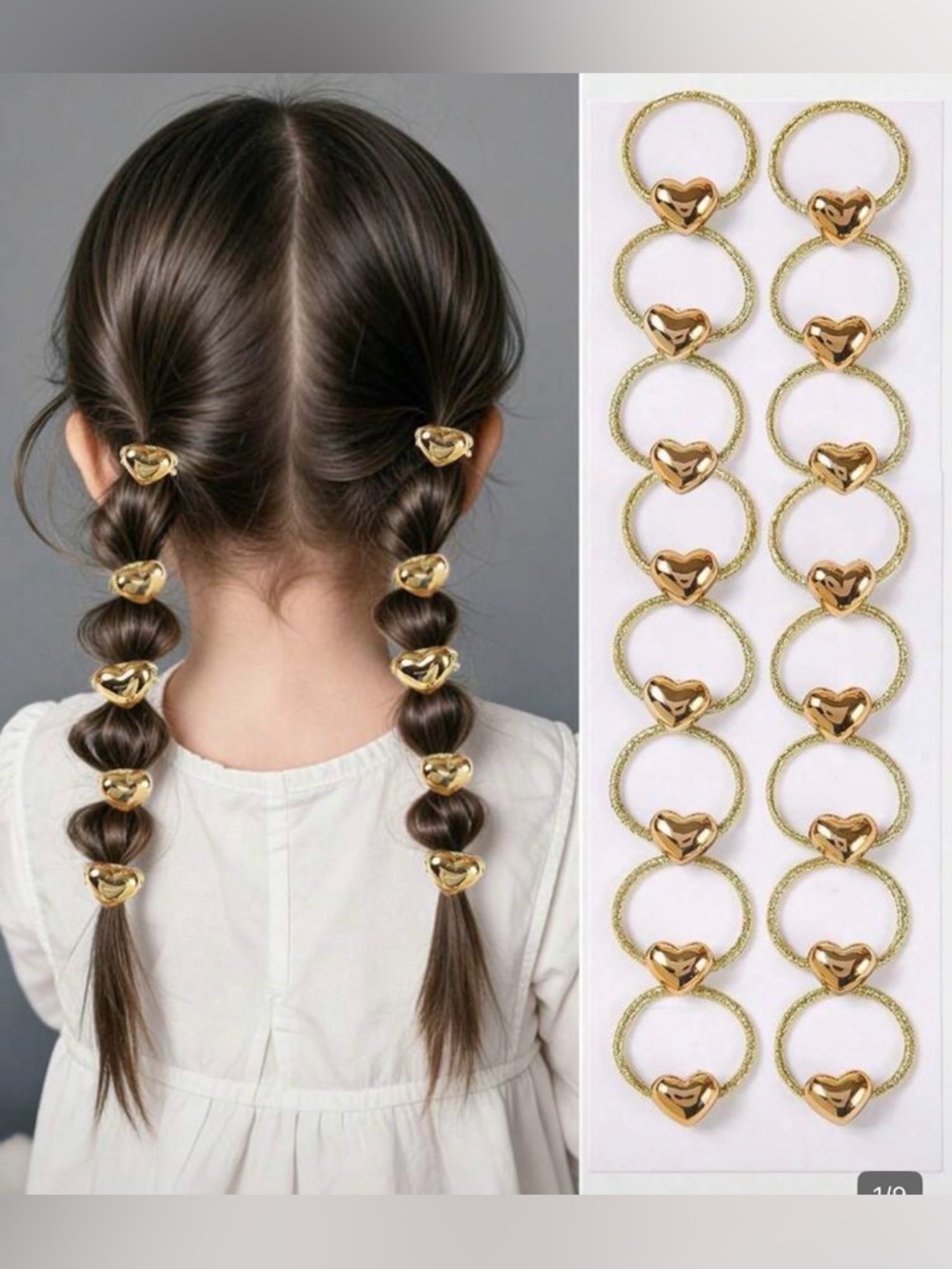 Gold Hair Tie Set with Heart Charms